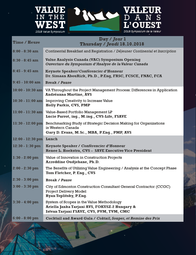 VAC Symposium 2018 - Schedule (Day 1)